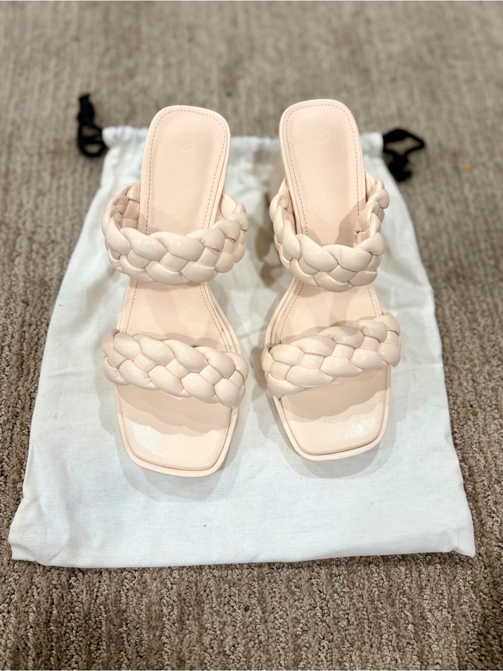 Braided Double-Strap Slide Heels in Blush